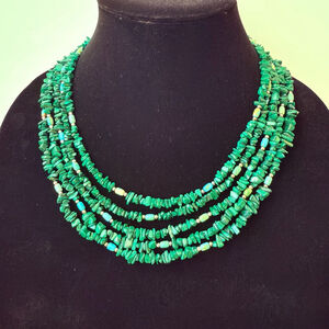 Jay King Malachite & Turquoise 5 Multi Layer Strand Sterling Silver Necklace DTR